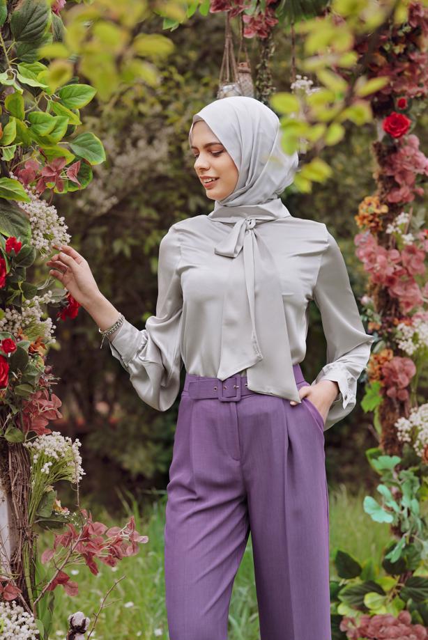 Hijab clothing  SCARF DETAIL SATIN BLOUSE 1242  - TRENDTESETTÜR