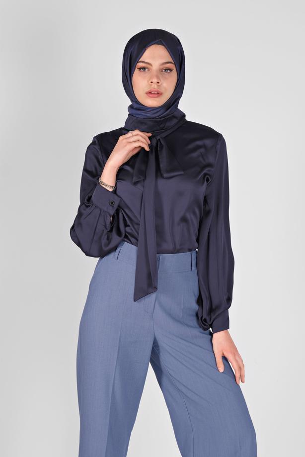 Tesettür giyim  FULAR YAKA SATEN BLUZ 1242 - TRENDTESETTÜR