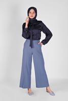 Hijab clothing NAVY BLUE SCARF DETAIL SATIN BLOUSE 1242 