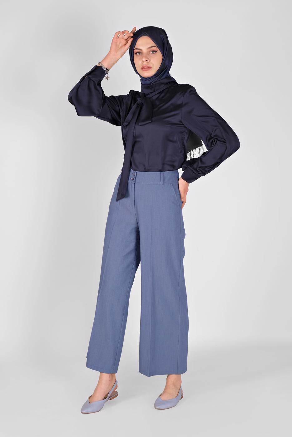 Hijab clothing NAVY BLUE SCARF DETAIL SATIN BLOUSE 1242 