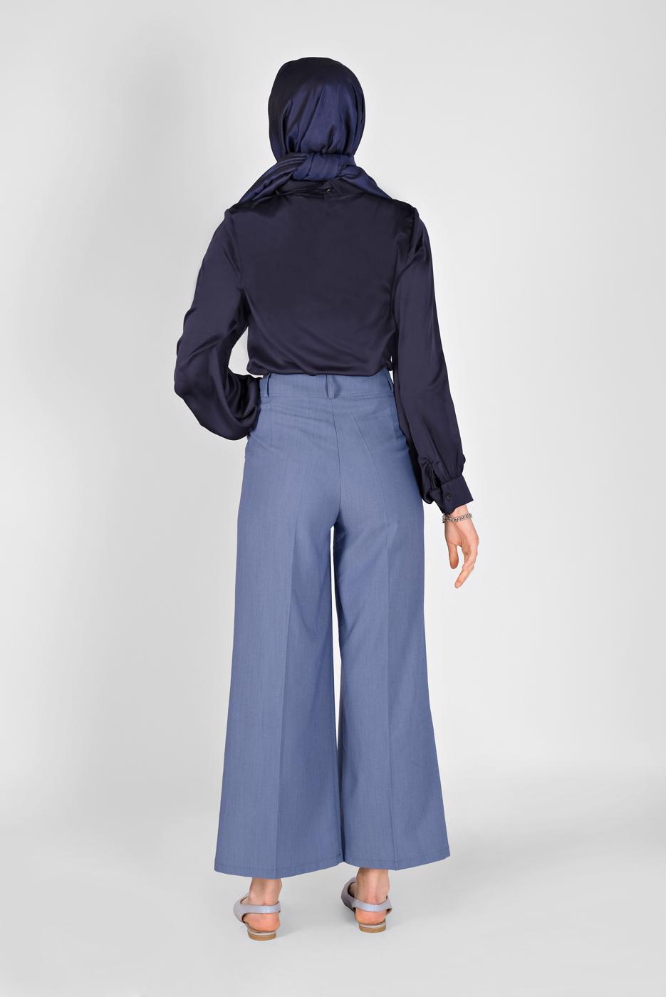 Hijab clothing NAVY BLUE SCARF DETAIL SATIN BLOUSE 1242 