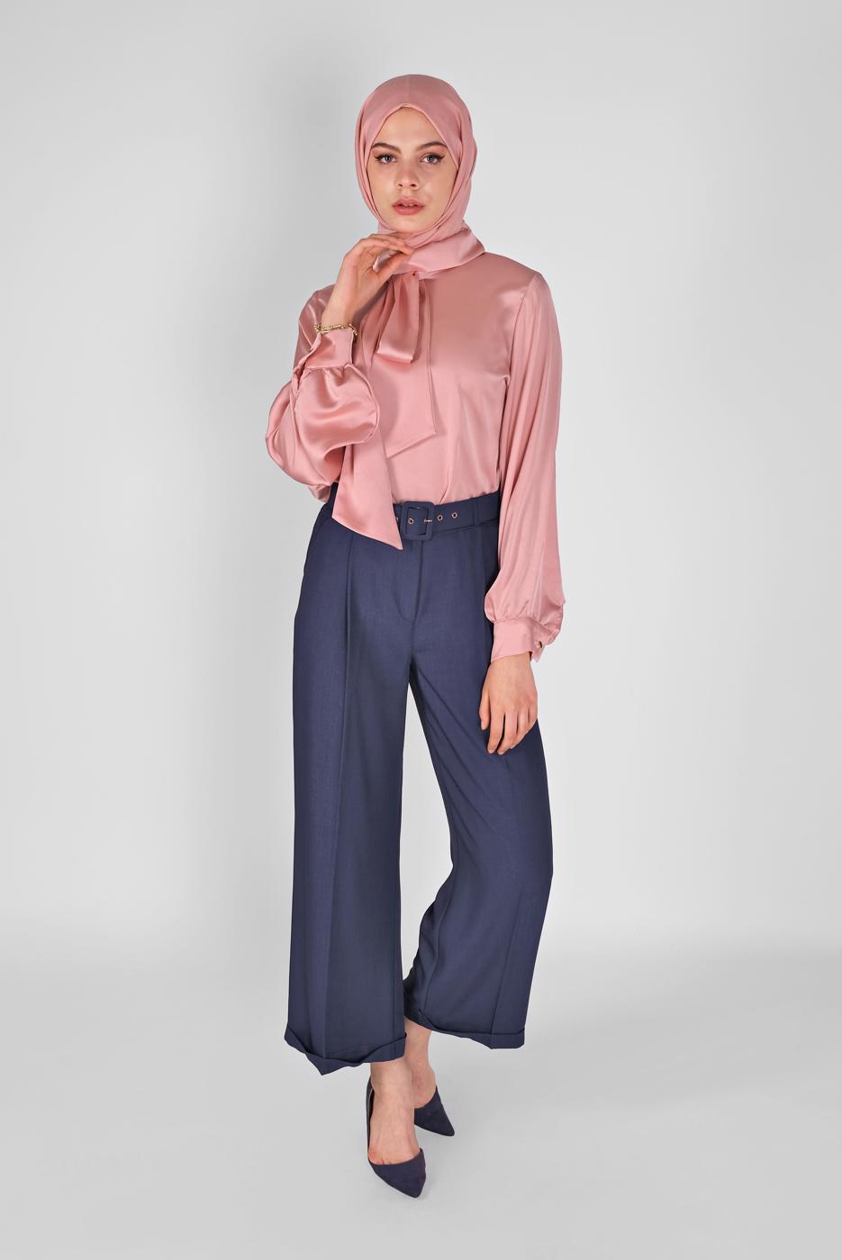 Hijab clothing POWDER SCARF DETAIL SATIN BLOUSE 1242 