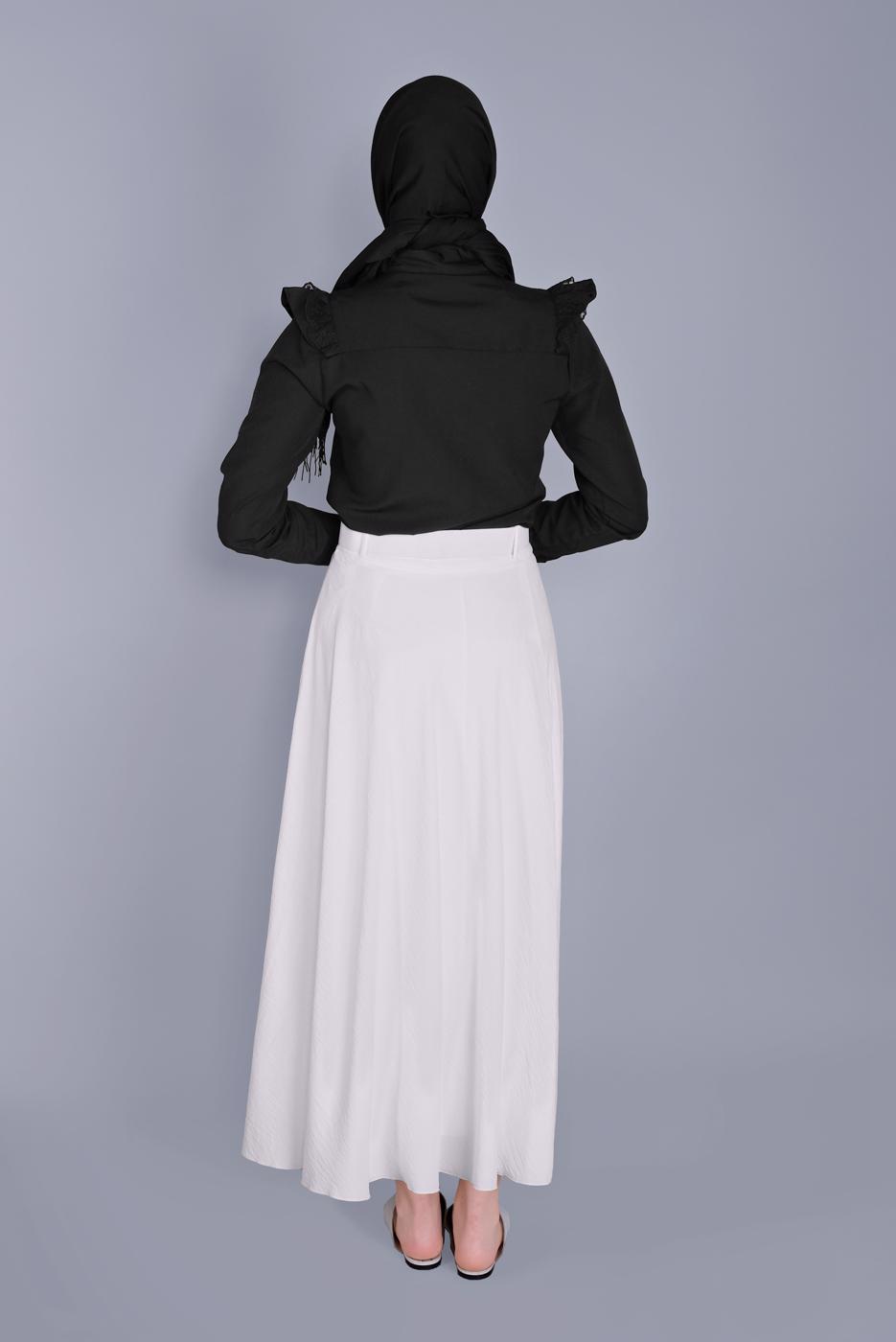 Tesettür giyim SİYAH PAMUKLU FIRFIR DANTEL DETAYLI BLUZ 23257 