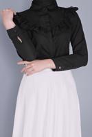 Tesettür giyim SİYAH PAMUKLU FIRFIR DANTEL DETAYLI BLUZ 23257 