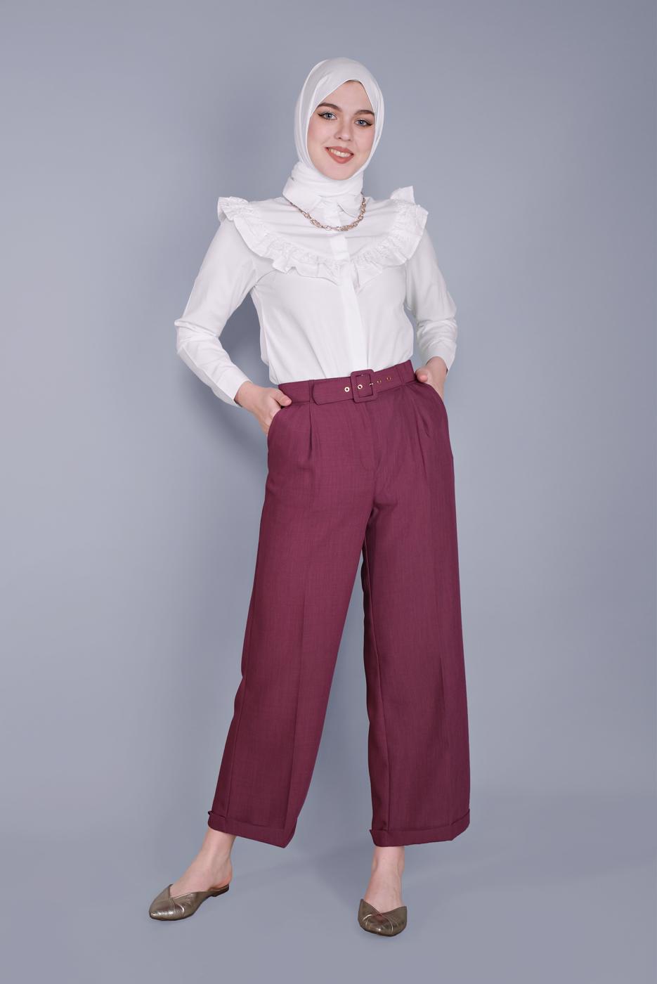 Tesettür giyim BEYAZ PAMUKLU FIRFIR DANTEL DETAYLI BLUZ 23257 