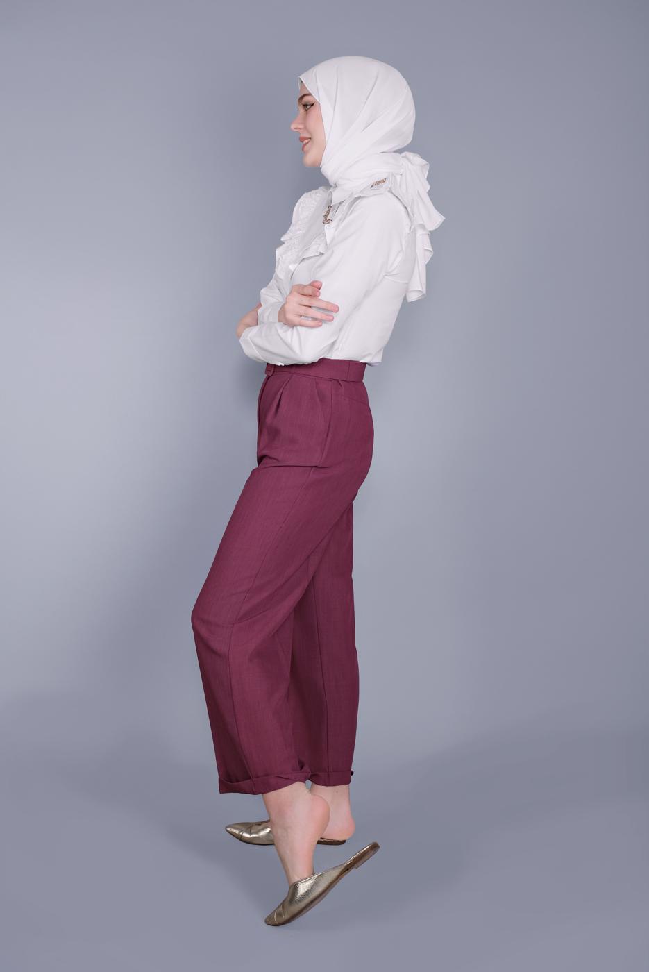 Tesettür giyim BEYAZ PAMUKLU FIRFIR DANTEL DETAYLI BLUZ 23257 