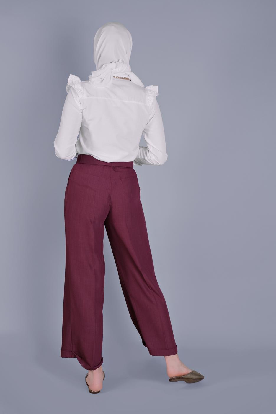 Tesettür giyim BEYAZ PAMUKLU FIRFIR DANTEL DETAYLI BLUZ 23257 