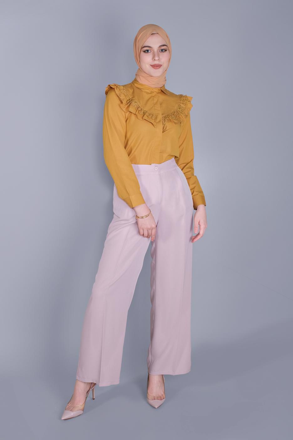 Tesettür giyim TURUNCU PAMUKLU FIRFIR DANTEL DETAYLI BLUZ 23257 