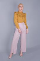 Tesettür giyim TURUNCU PAMUKLU FIRFIR DANTEL DETAYLI BLUZ 23257 