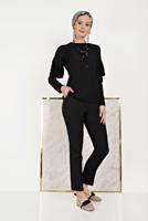 Hijab clothing BLACK ALVİNA FRILLED BLOUSE 40477 