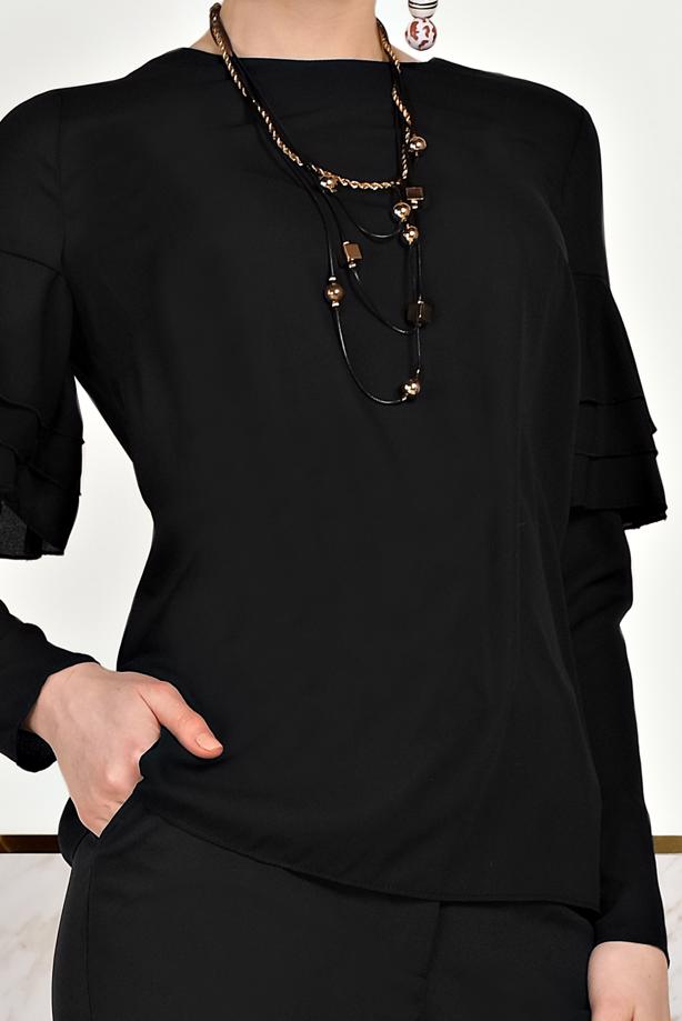 Hijab clothing BLACK ALVİNA FRILLED BLOUSE 40477  - TRENDTESETTÜR