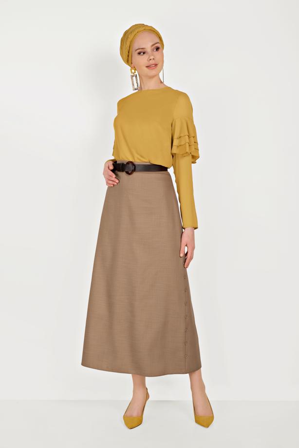 Tesettür giyim TURUNCU ALVİNA KOLLARI VOLANLI BLUZ 40477  - TRENDTESETTÜR