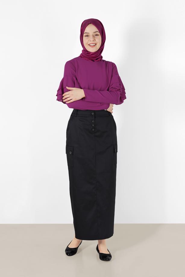 Hijab clothing PURPLE ALVİNA FRILLED BLOUSE 40477  - TRENDTESETTÜR