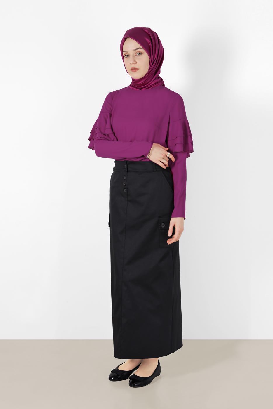 Hijab clothing PURPLE ALVİNA FRILLED BLOUSE 40477 