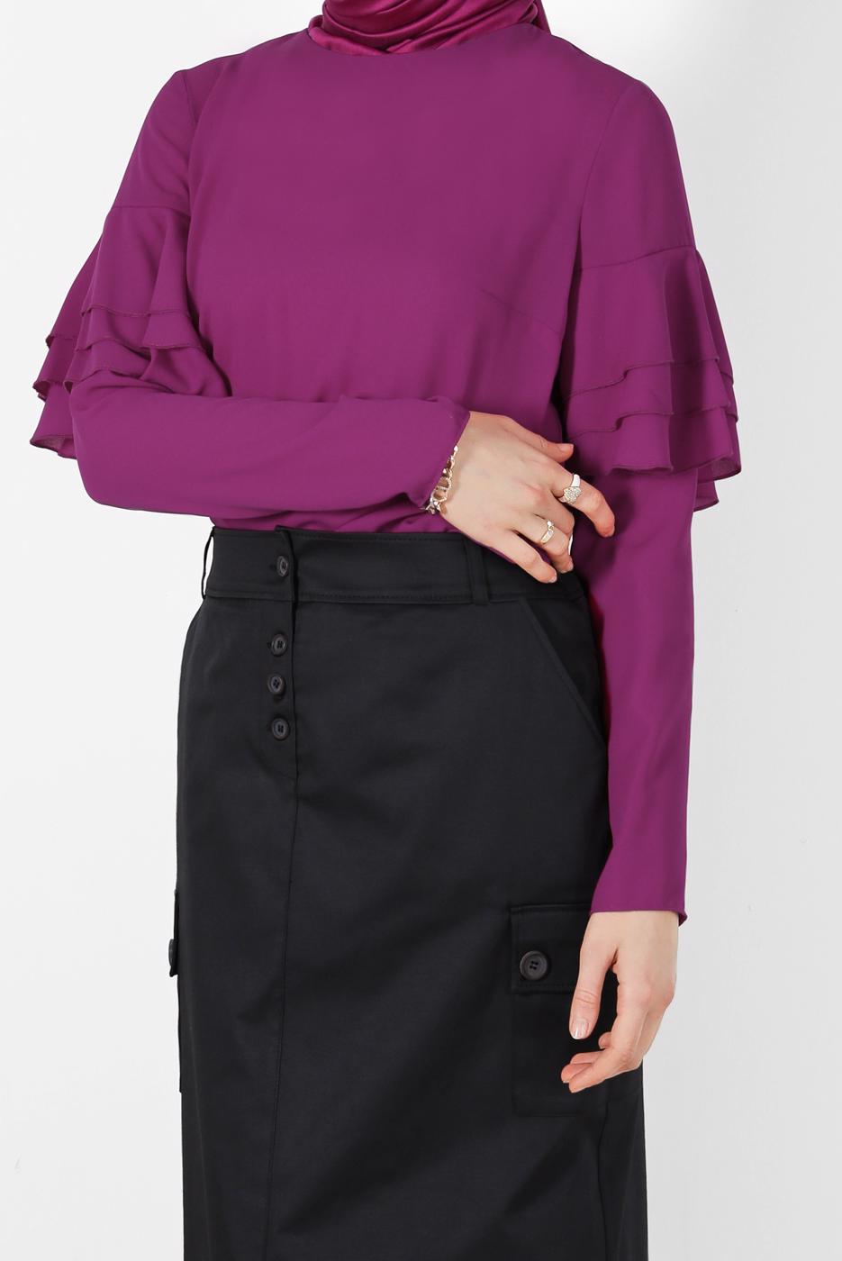 Hijab clothing PURPLE ALVİNA FRILLED BLOUSE 40477 
