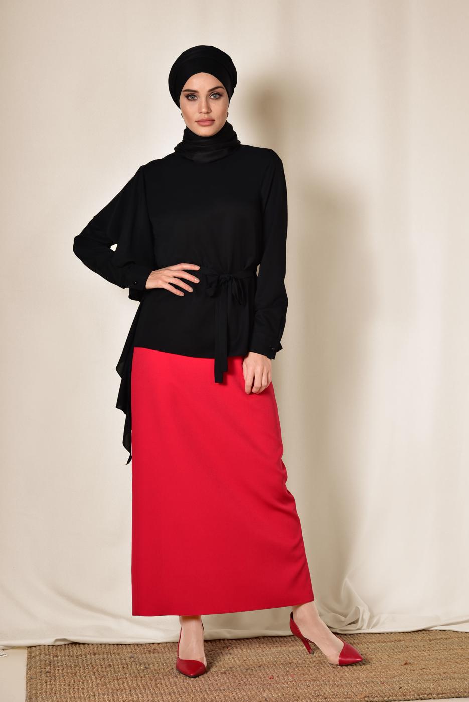 Hijab clothing BLACK ALVİNA FRILLED BLOUSE 4062 