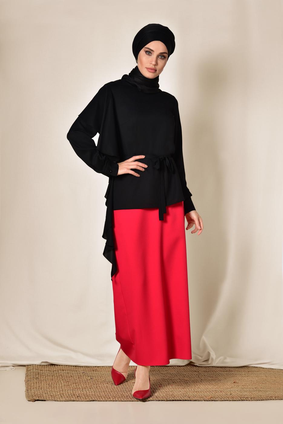 Hijab clothing BLACK ALVİNA FRILLED BLOUSE 4062 