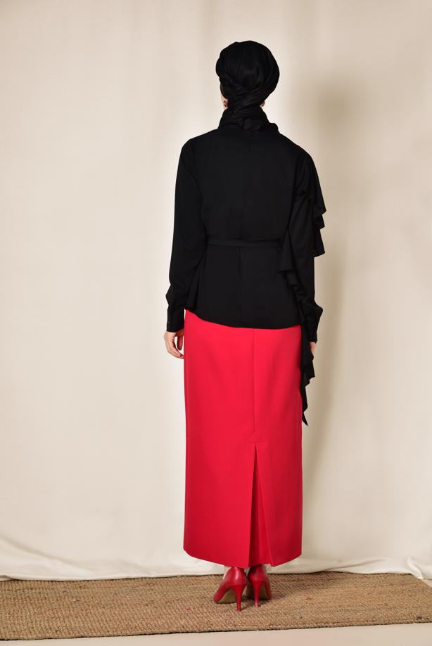 Hijab clothing BLACK ALVİNA FRILLED BLOUSE 4062  - TRENDTESETTÜR