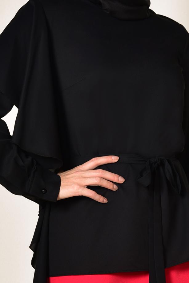 Hijab clothing BLACK ALVİNA FRILLED BLOUSE 4062  - TRENDTESETTÜR
