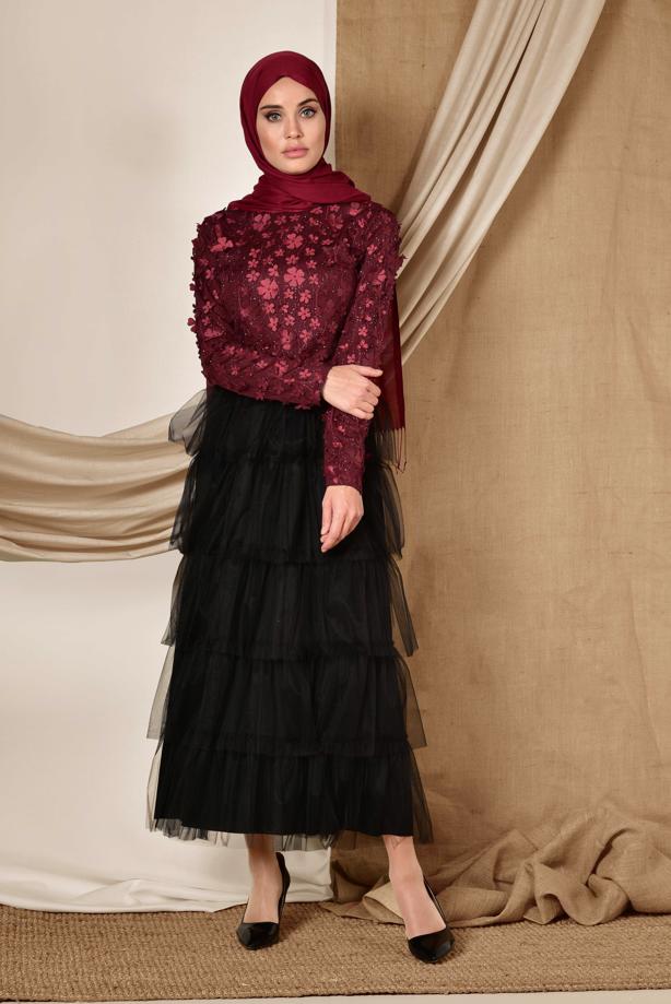 Hijab clothing CLARET RED T 4064 ALVİNA FLOW BLUZ 36/40 - TRENDTESETTÜR