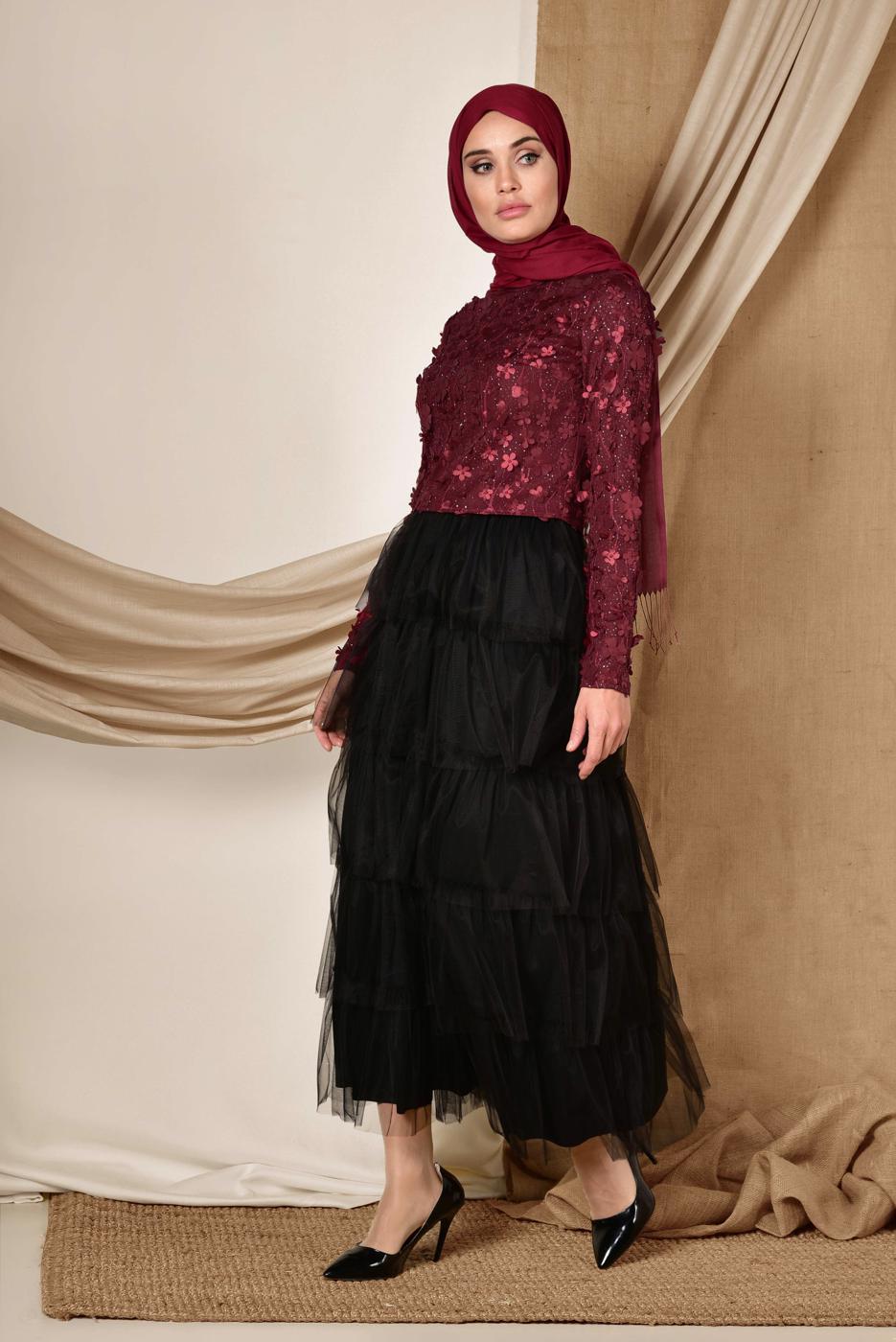 Hijab clothing CLARET RED T 4064 ALVİNA FLOW BLUZ 36/40