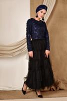 Tesettür giyim LACİVERT  ALVİNA ÜÇ BOYUTLU ÇİÇEK DETAYLI ABİYE BLUZ 4064