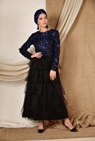 Tesettür giyim LACİVERT  ALVİNA ÜÇ BOYUTLU ÇİÇEK DETAYLI ABİYE BLUZ 4064