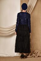 Tesettür giyim LACİVERT  ALVİNA ÜÇ BOYUTLU ÇİÇEK DETAYLI ABİYE BLUZ 4064