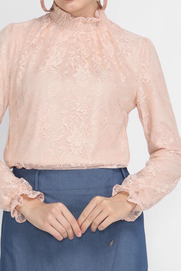 Hijab clothing POWDER ALVİNA LACED BLOUSE 40688  - TRENDTESETTÜR