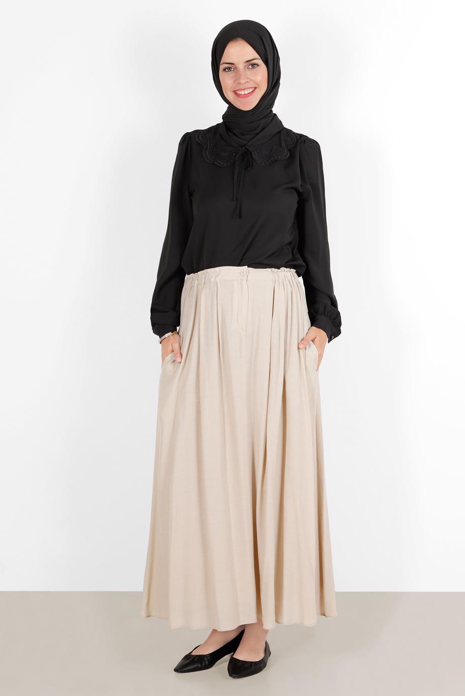 Tesettür giyim SİYAH ALVİNA YAKASI NAKIŞLI BLUZ 40780 