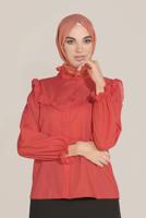 Hijab clothing RED ALVİNA RUFFLE DETAIL BUTTONED BLOUSE 40798 