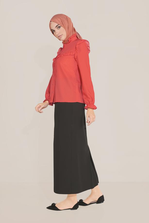 Hijab clothing RED ALVİNA RUFFLE DETAIL BUTTONED BLOUSE 40798  - TRENDTESETTÜR