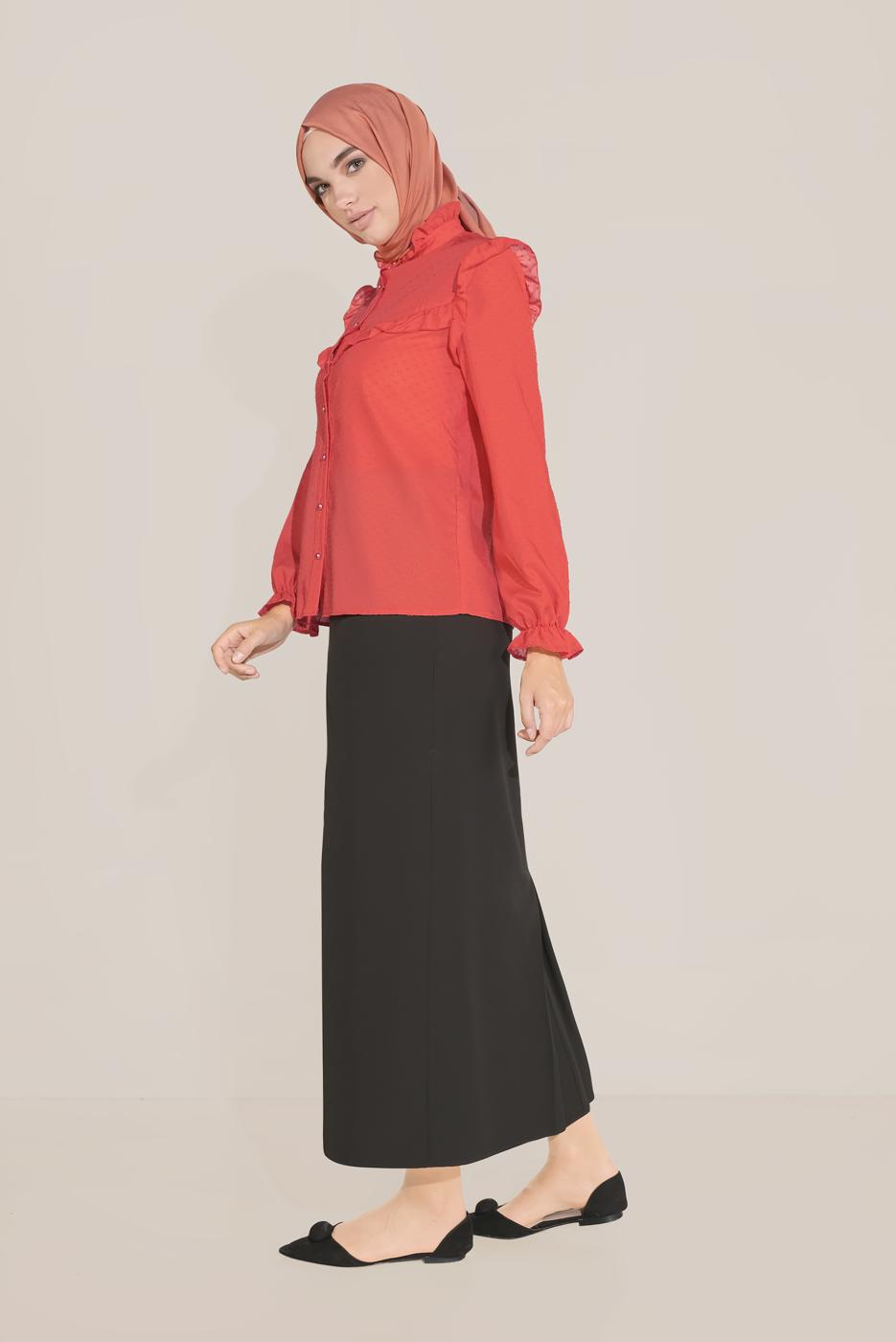 Hijab clothing RED ALVİNA RUFFLE DETAIL BUTTONED BLOUSE 40798 