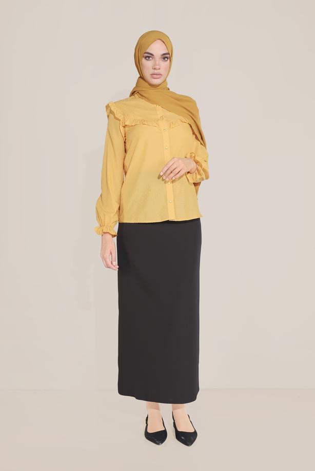 Hijab clothing YELLOW ALVİNA RUFFLE DETAIL BUTTONED BLOUSE 40798  - TRENDTESETTÜR