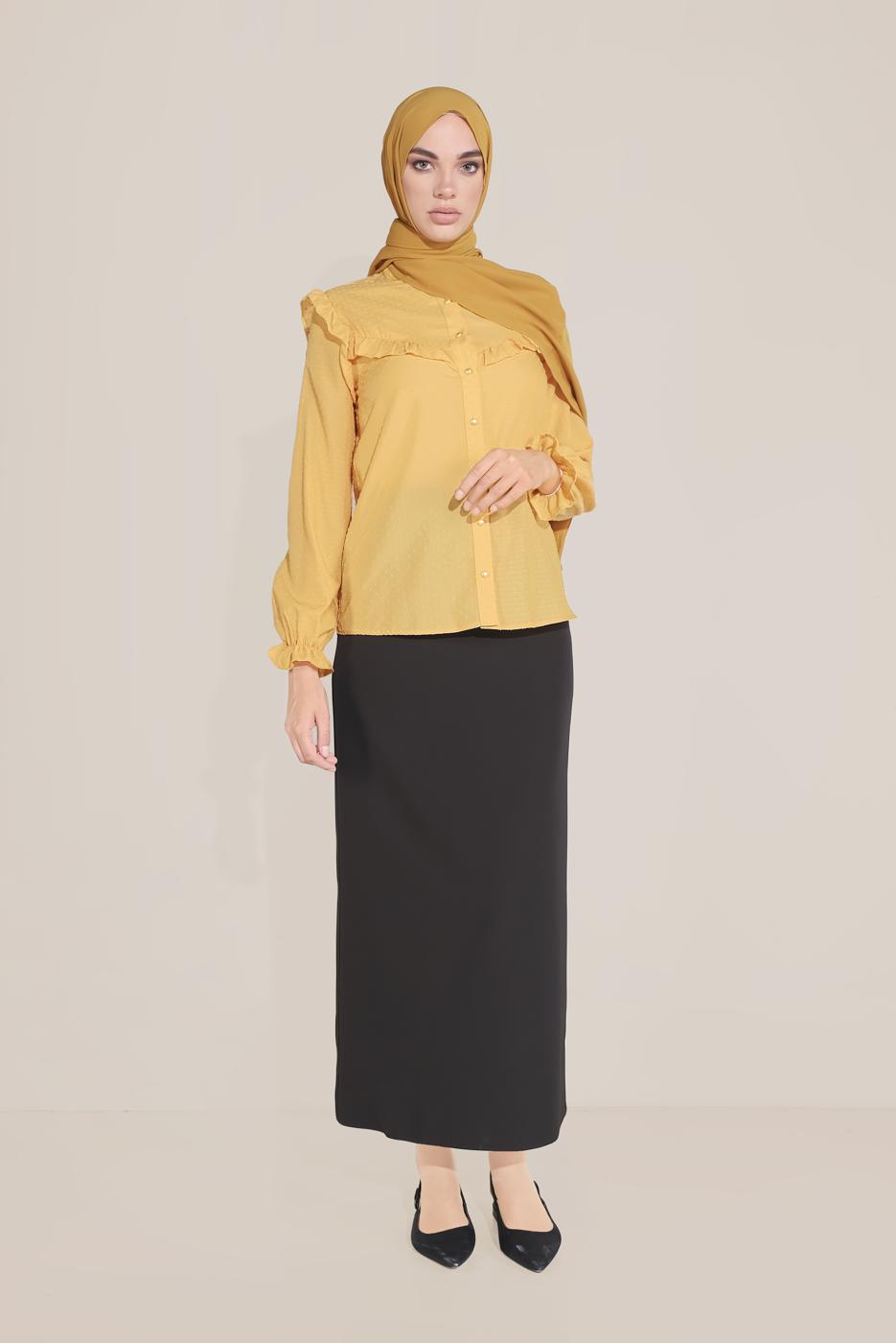 Hijab clothing YELLOW ALVİNA RUFFLE DETAIL BUTTONED BLOUSE 40798 