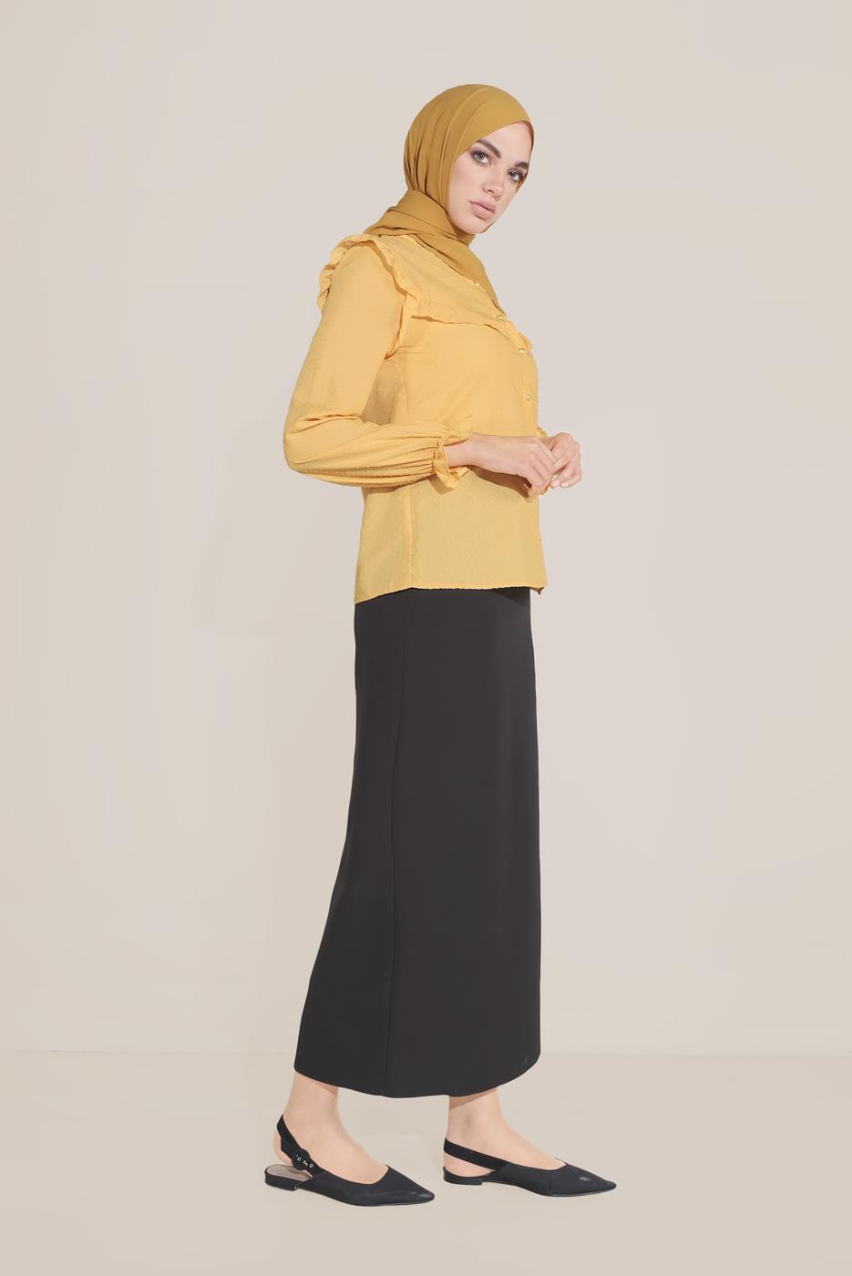 Hijab clothing YELLOW ALVİNA RUFFLE DETAIL BUTTONED BLOUSE 40798 