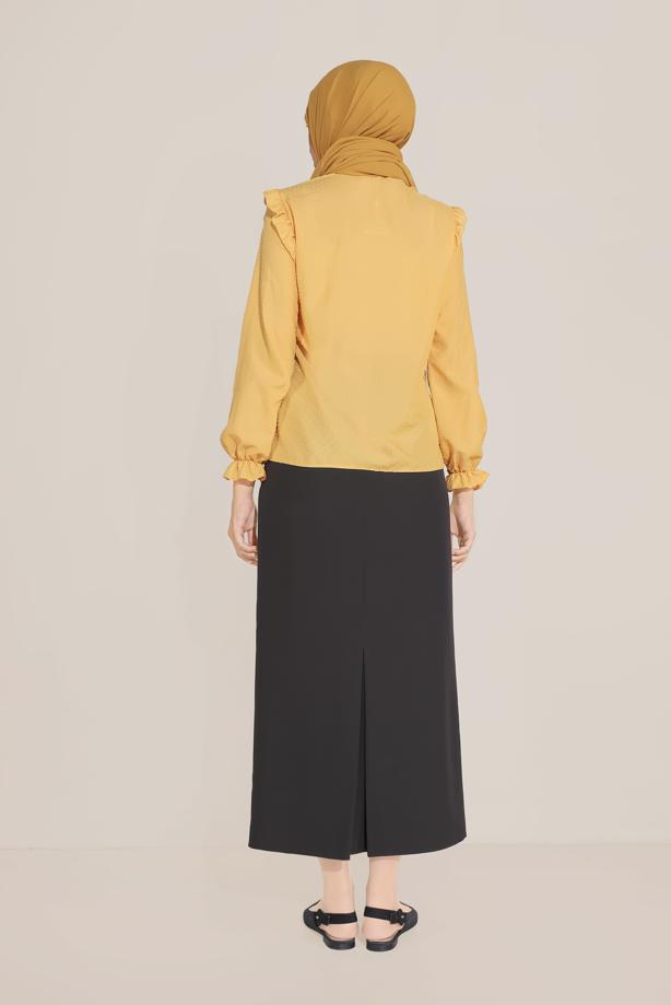 Hijab clothing YELLOW ALVİNA RUFFLE DETAIL BUTTONED BLOUSE 40798  - TRENDTESETTÜR