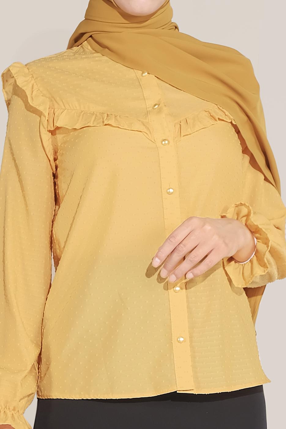 Hijab clothing YELLOW ALVİNA RUFFLE DETAIL BUTTONED BLOUSE 40798 