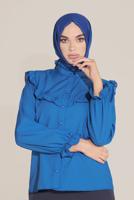 Hijab clothing NAVY BLUE ALVİNA RUFFLE DETAIL BUTTONED BLOUSE 40798 