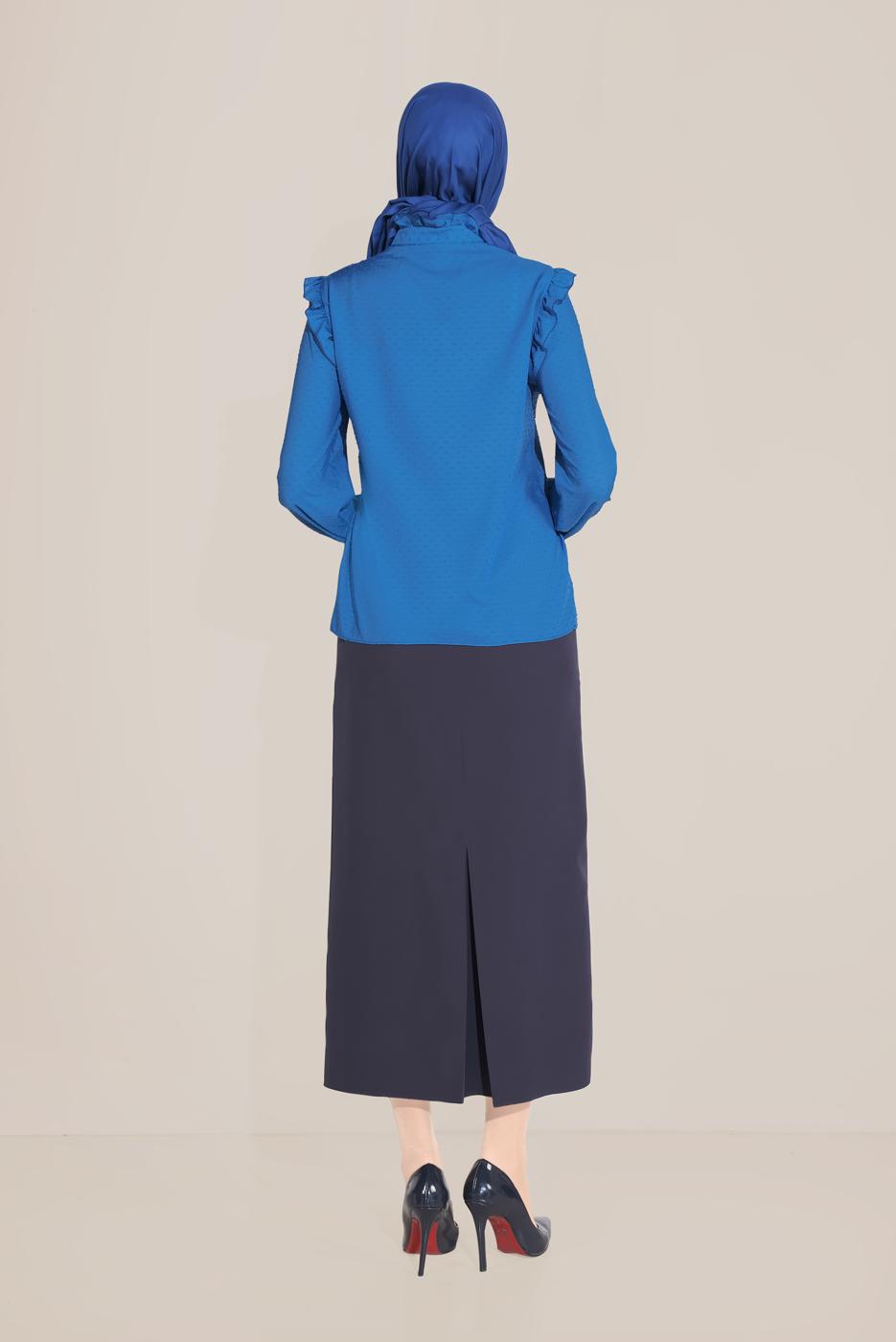 Hijab clothing NAVY BLUE ALVİNA RUFFLE DETAIL BUTTONED BLOUSE 40798 