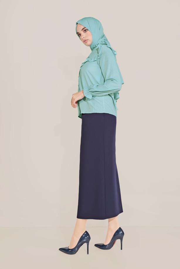 Hijab clothing BLUE ALVİNA RUFFLE DETAIL BUTTONED BLOUSE 40798  - TRENDTESETTÜR