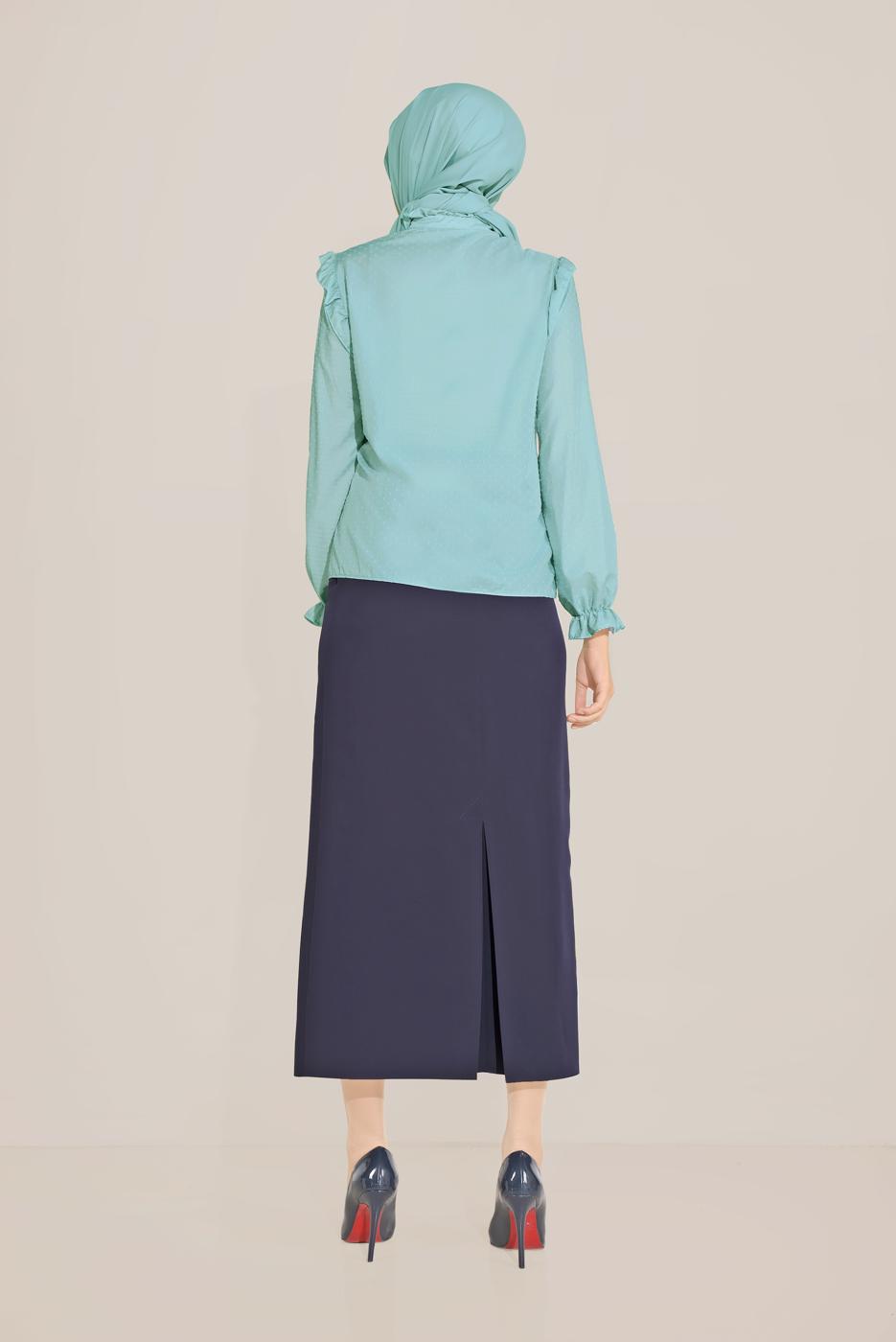 Hijab clothing BLUE ALVİNA RUFFLE DETAIL BUTTONED BLOUSE 40798 