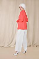 Tesettür giyim KIRMIZI ALVİNA MANŞETLERİ BAĞLAMA DETAYLI PUANTİYELİ BLUZ 4081 