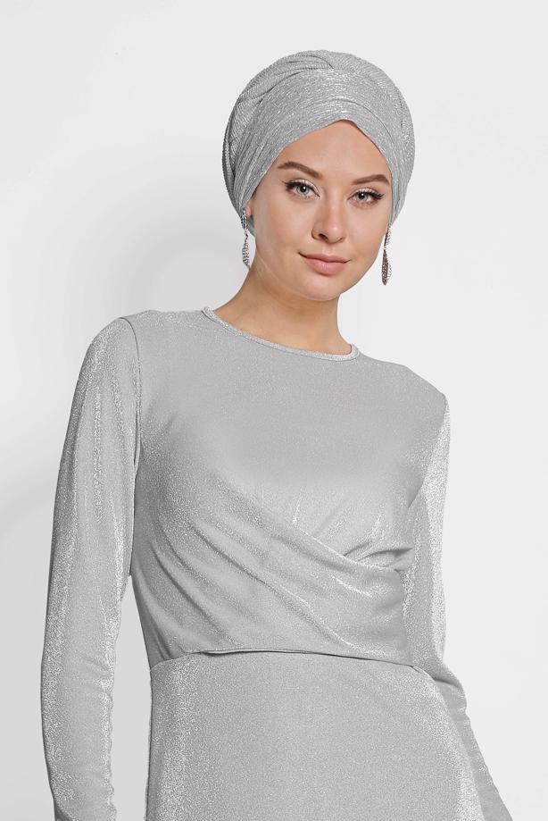 Hijab clothing GREY ALVİNA CREW-NECK SILVERY BLOUSE 4192  - TRENDTESETTÜR