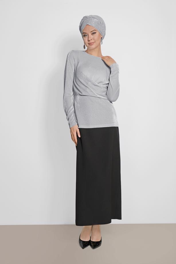 Hijab clothing GREY ALVİNA CREW-NECK SILVERY BLOUSE 4192  - TRENDTESETTÜR