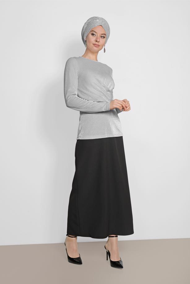 Hijab clothing GREY ALVİNA CREW-NECK SILVERY BLOUSE 4192  - TRENDTESETTÜR