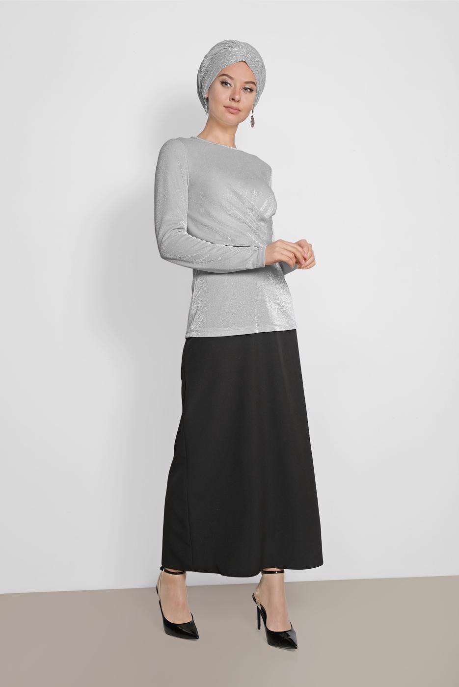Hijab clothing GREY ALVİNA CREW-NECK SILVERY BLOUSE 4192 