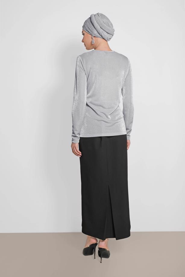 Hijab clothing GREY ALVİNA CREW-NECK SILVERY BLOUSE 4192  - TRENDTESETTÜR