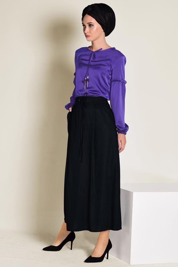 Tesettür giyim MOR ALVİNA YAKASI BAĞCIKLI BLUZ 4321 - TRENDTESETTÜR