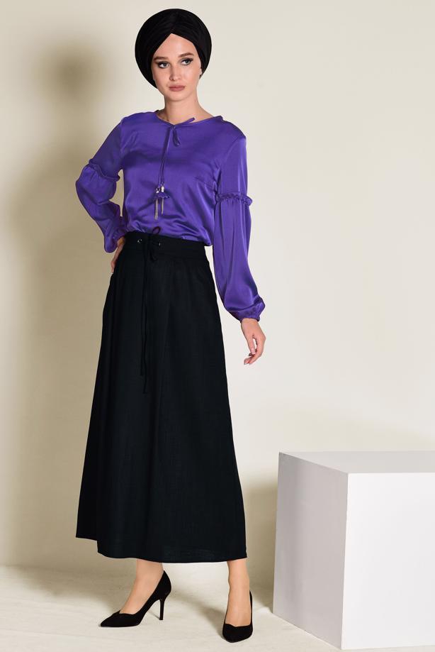 Tesettür giyim MOR ALVİNA YAKASI BAĞCIKLI BLUZ 4321 - TRENDTESETTÜR